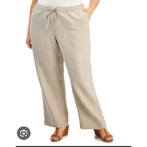 Club Room Women’s Linen Drawstring Pants Tan – Size XL - Picture 4 of 4